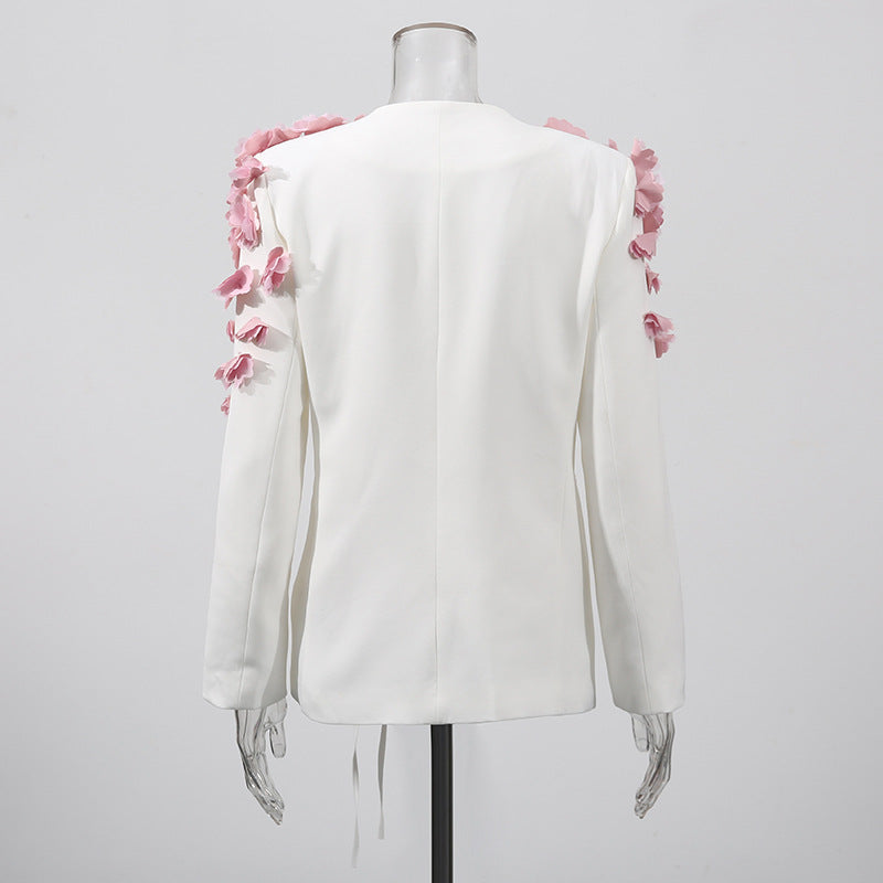 French Style Temperament Gentle Pink Three-dimensional Flower Blazers