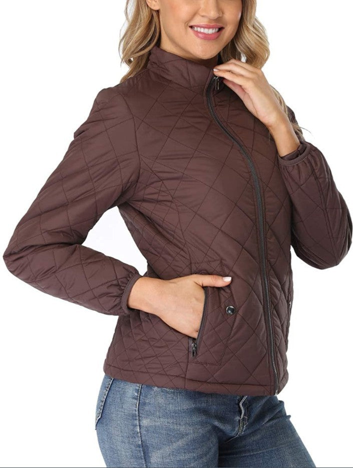 Women's Quilted Zipped Stand Collar Padded With Coats
