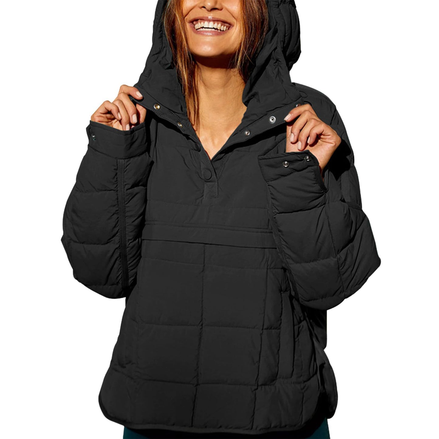 Model Pure Color Warm Keeping Pocket Long Sleeve Hooded Coats