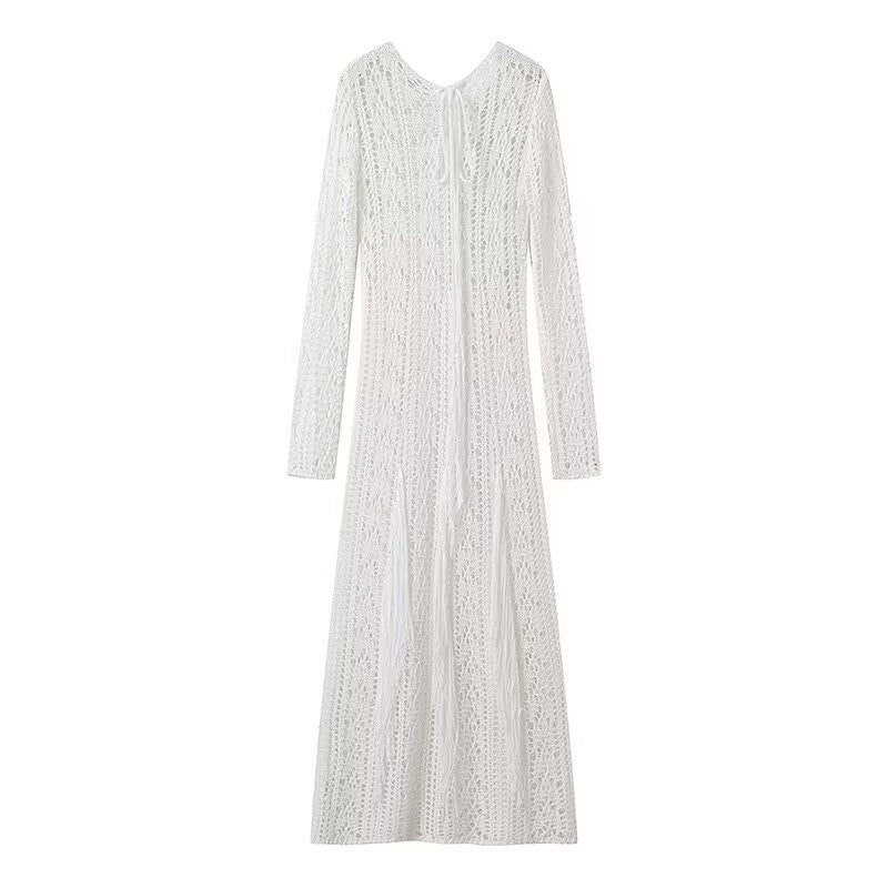 Women's Summer Fashion Knitted Long-sleeved Sexy Long Dress Versatile Clothing