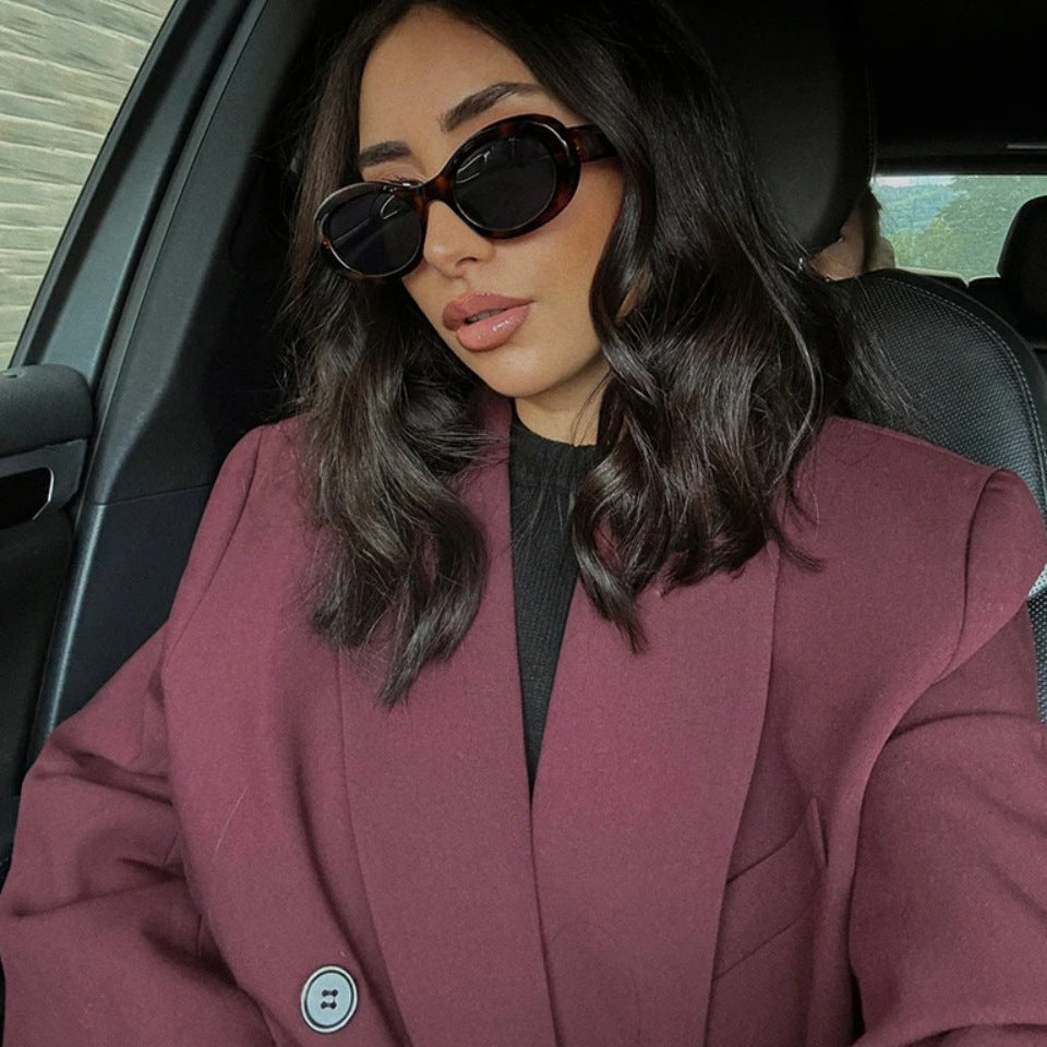 Women's Fashionable Elegant Wine Red Double Breasted Jackets