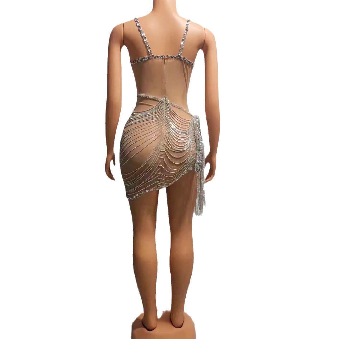 Women's Elegant Shiny Diamond Backless Sexy Apricot Dresses