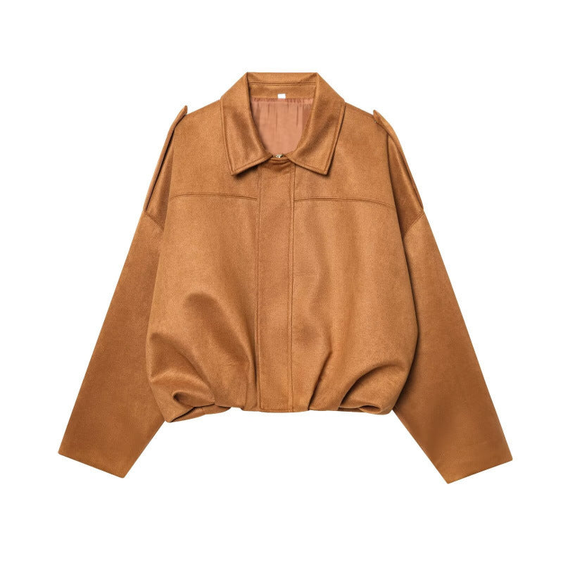 Women's Batwing Sleeve Loose Suede Texture Bomber Jackets