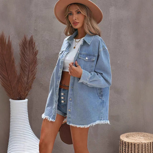 Denim Shirt Personalized Street Style Frayed Jackets