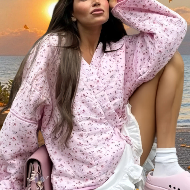 Women's Fashion Tie Pink Sweet Floral Bell Jackets