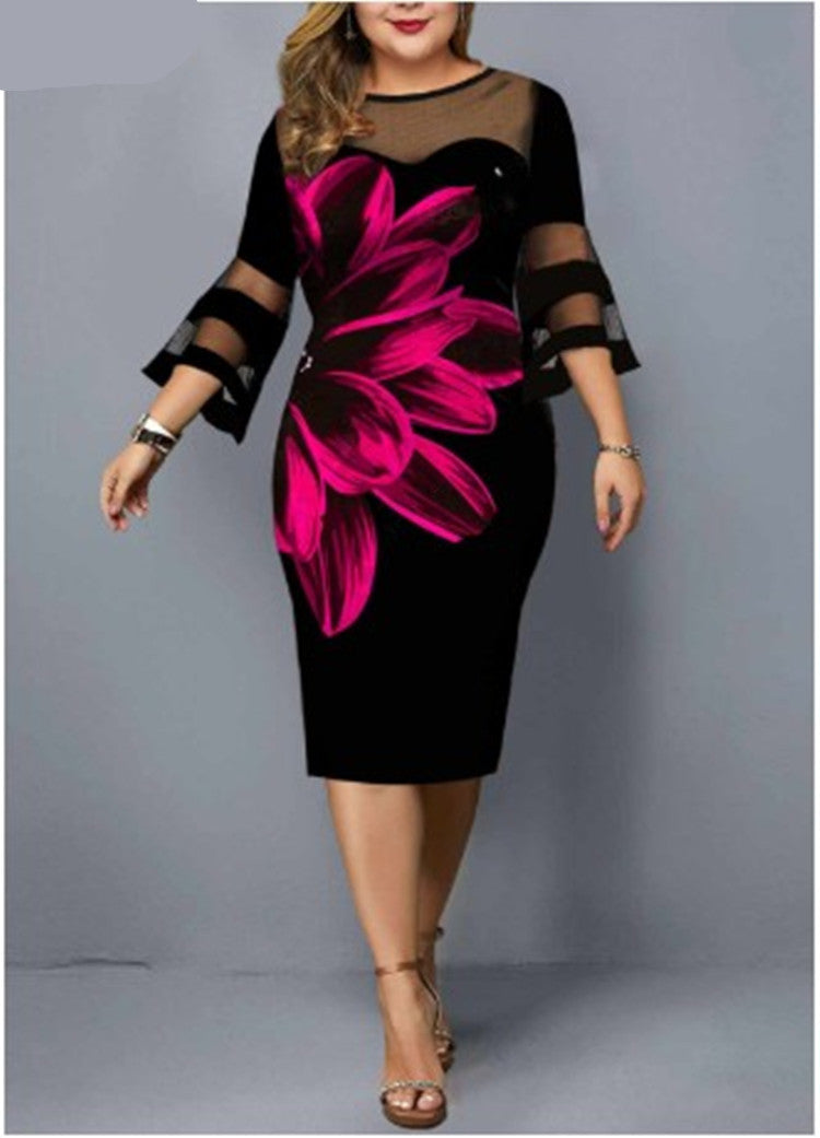 Women's Digital Printing Gauze Stitching Dress Extra Plus Size