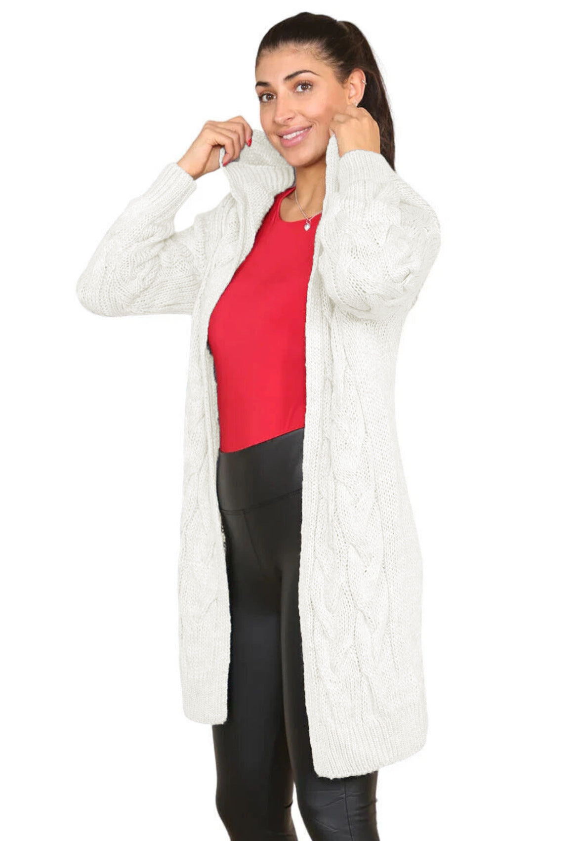 Women's Solid Color Hooded Twisted Knitted Mid-length Knitwear