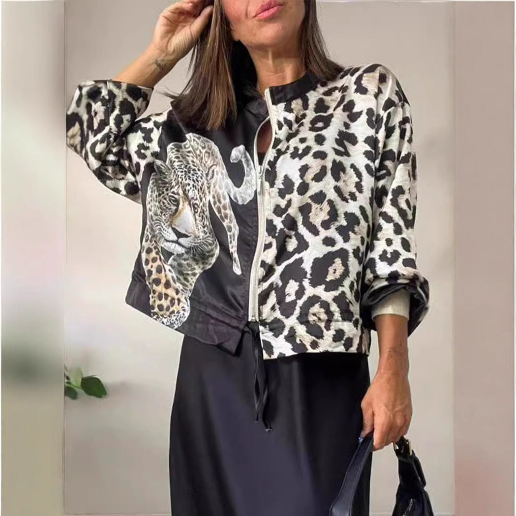 Women's Wear Autumn Leopard Animal Combination Printing Jackets