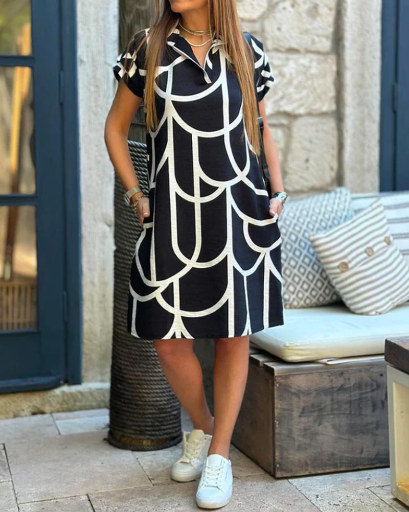 Women's Summer Printed Pocket Sleeve Dress Dresses