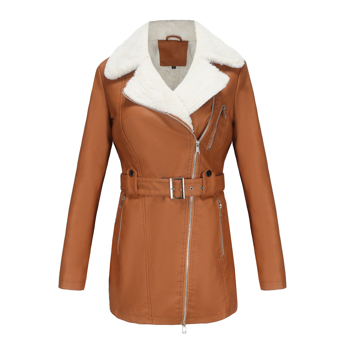 Women's Long Sleeve Fleece Leather Lapel Double-headed Jackets