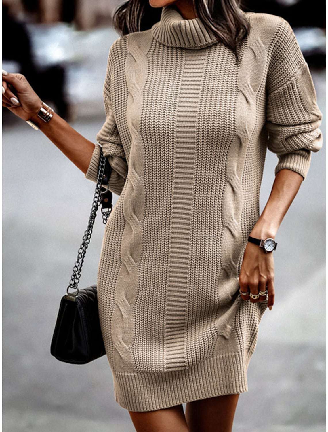 Women's Fashion Mid-length Turtleneck Long Sleeve Twisted Sweaters