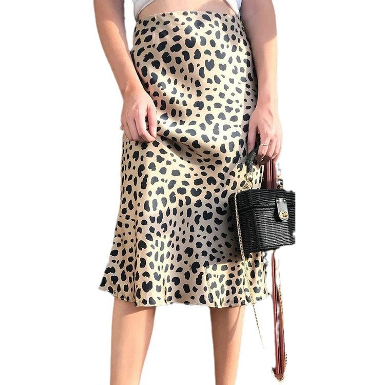 Women's Mulberry Silk Sexy Leopard Print Summer Skirts