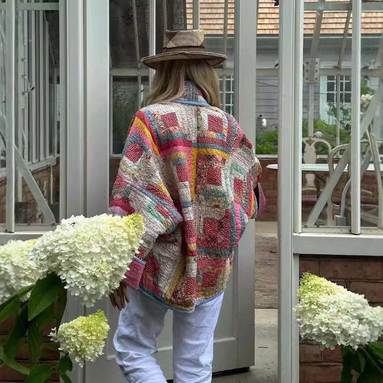 Women's Contrast Color Patch Small Floral Cotton Jackets