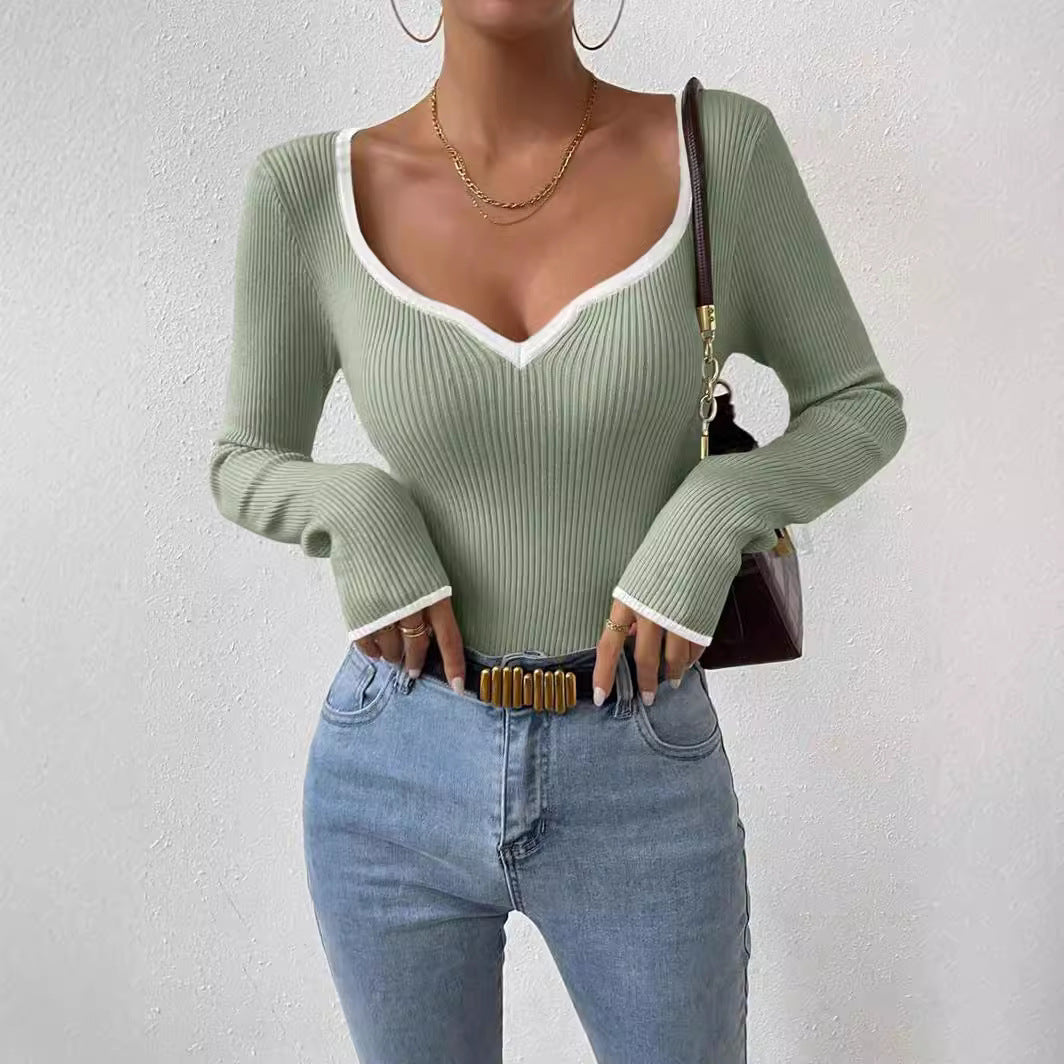 Women's Vertical Pattern Sunken Stripe Slimming Bottoming Knitwear