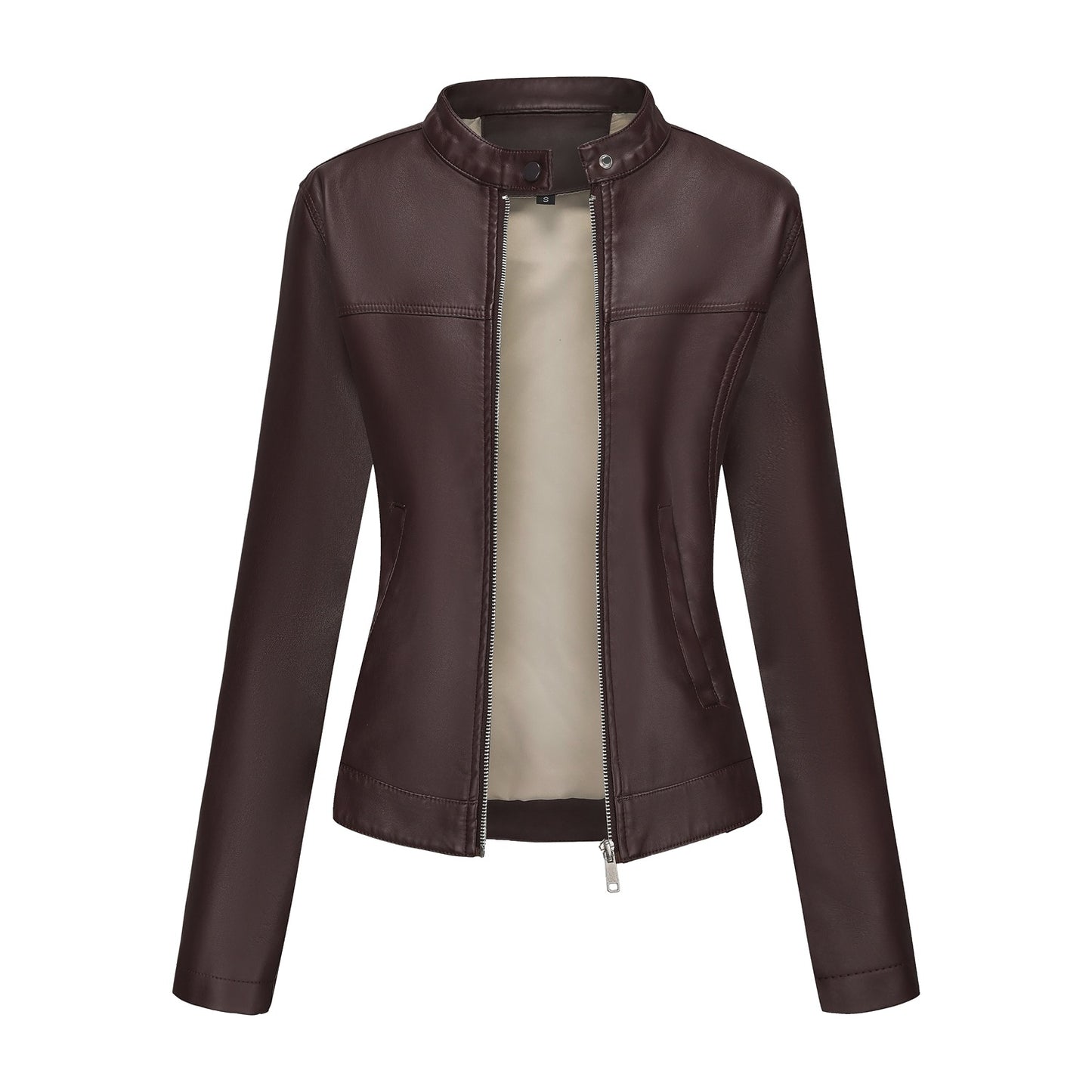 Women's Leisure Leather Fashion Street Stand Collar Jackets