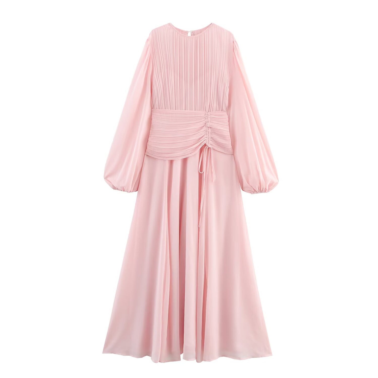 Women's French Style Round Neck Waist Trimming Dresses