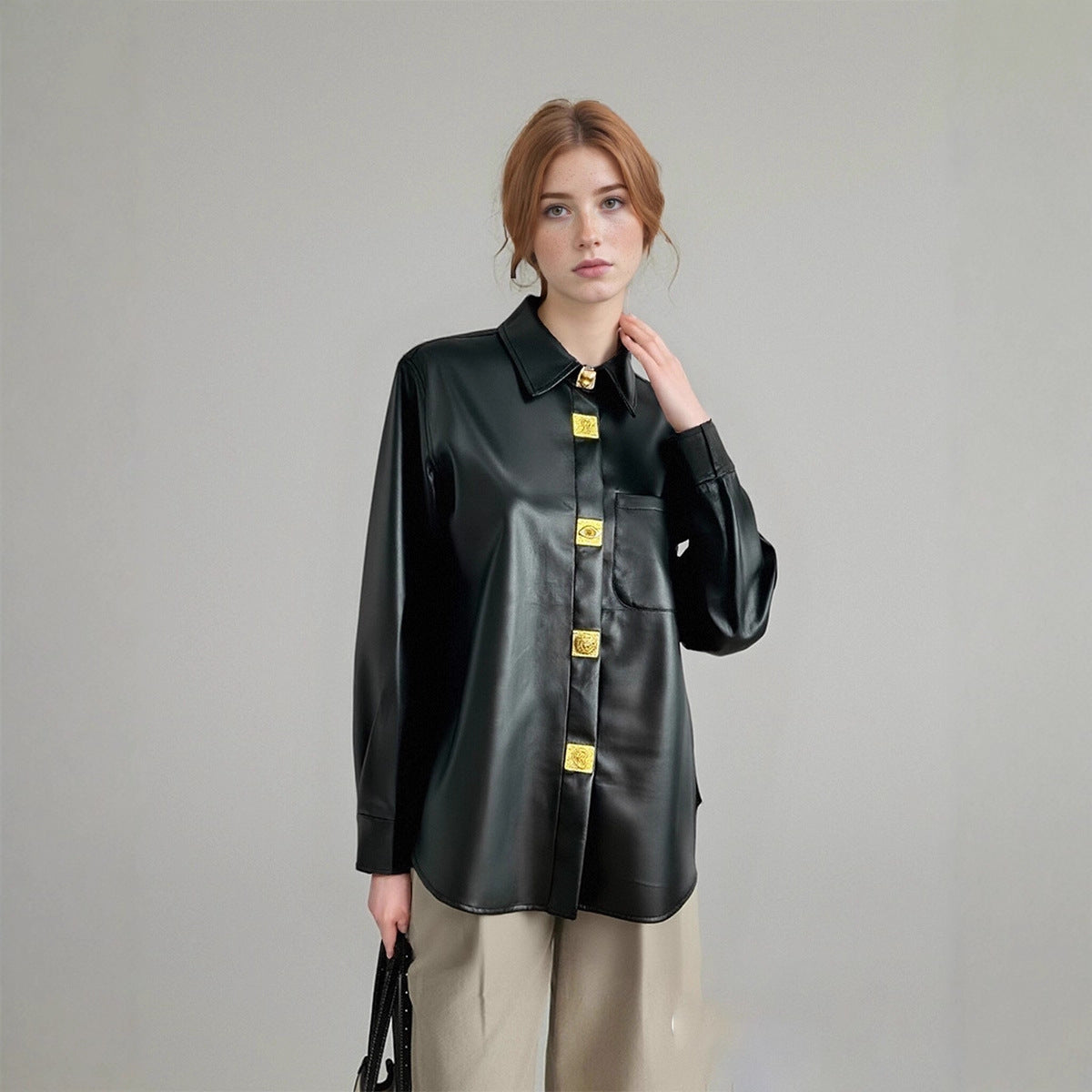 Solid Color Polo Collar Autumn High-grade Loose Coats