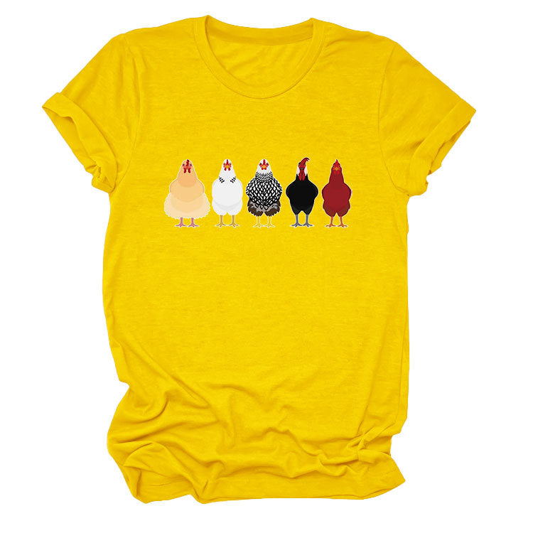 Women's Fun Chicken Round Neck Sleeve T-shirt Blouses