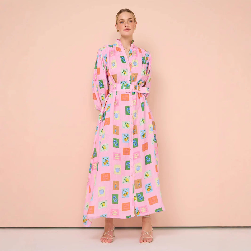 Long Casual Lantern Sleeve Fashion Printing Dresses