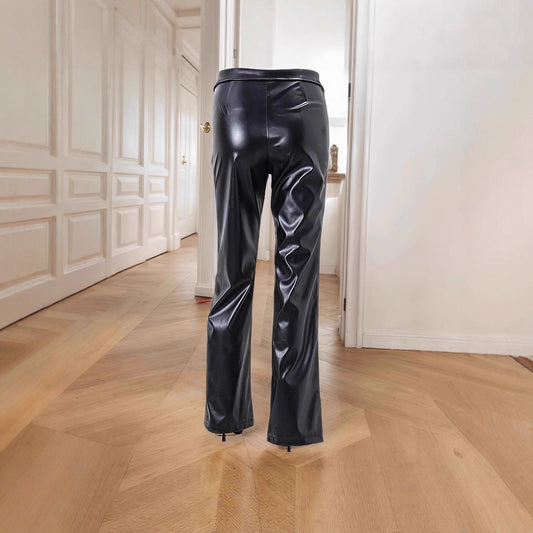 Women's Waist Style Leather Nightclub Metal Zipper Pants
