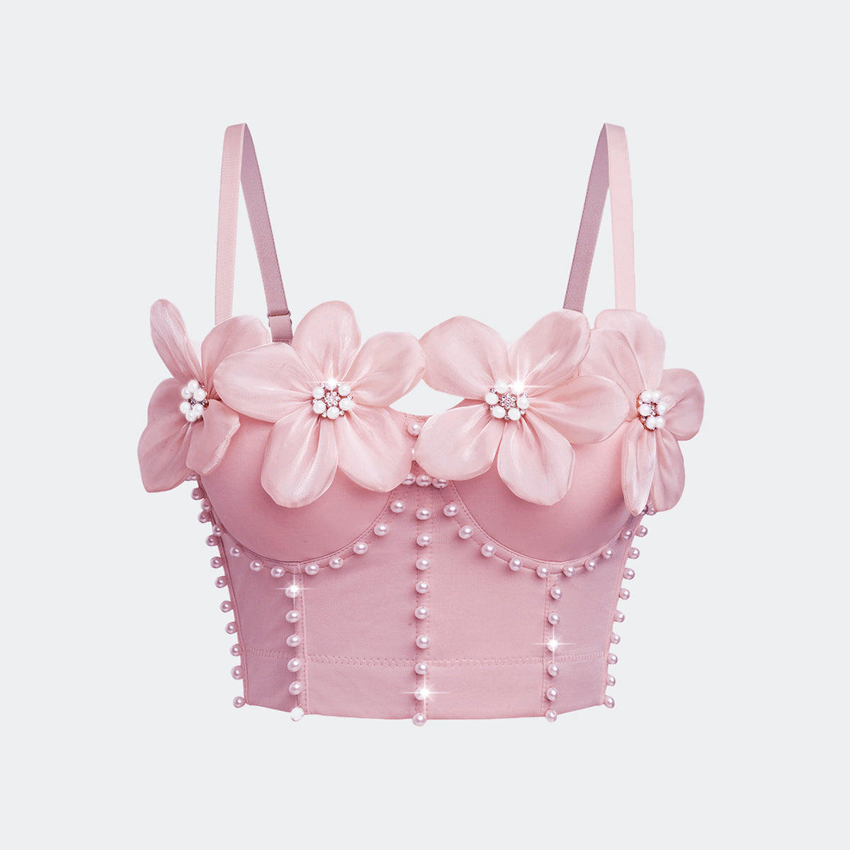 Style Versatile High-grade Three-dimensional Flower Rhinestone Tube Tops