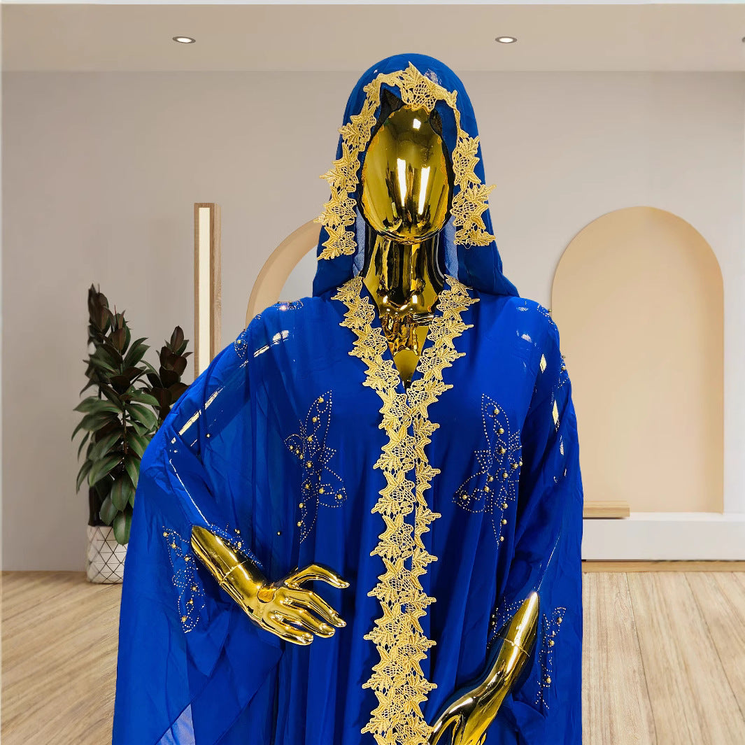 Women's Embroidery Lace Muslim Dress African Hooded Blouses