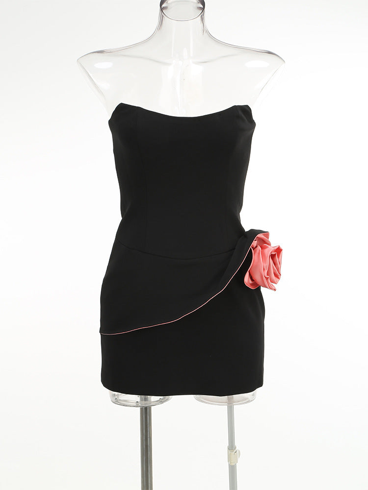 Women's Sexy Tube Dress Contrast Color Flower Skirts