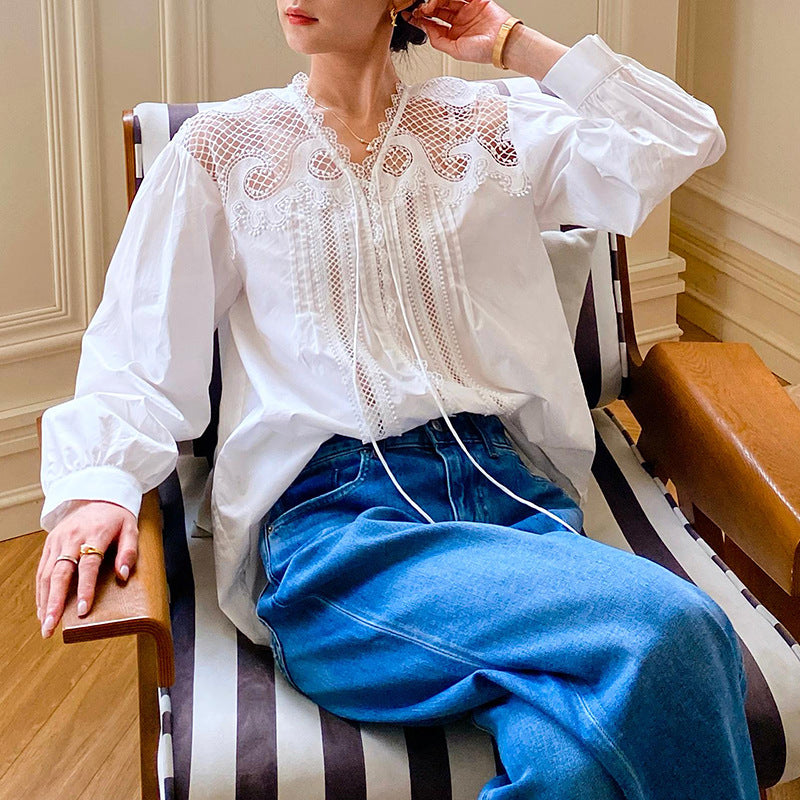 Women's Autumn White Shirt Long Sleeve French Blouses