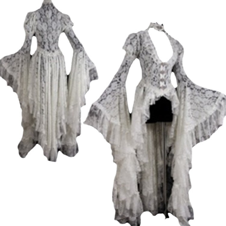Women's Palace Style Bell Sleeve Long Dress Medieval Retro Dresses