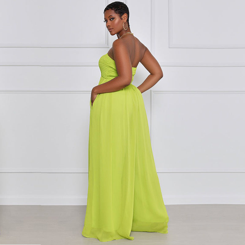 Women's Blue Wide Leg Leisure Chiffon High Pants