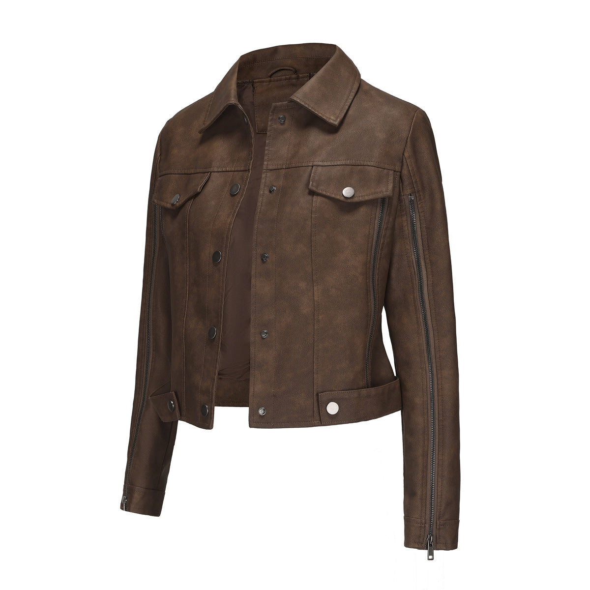 Women's Fashion More Than Zipper Decorations Motorcycle Long-sleeved Popular Jackets