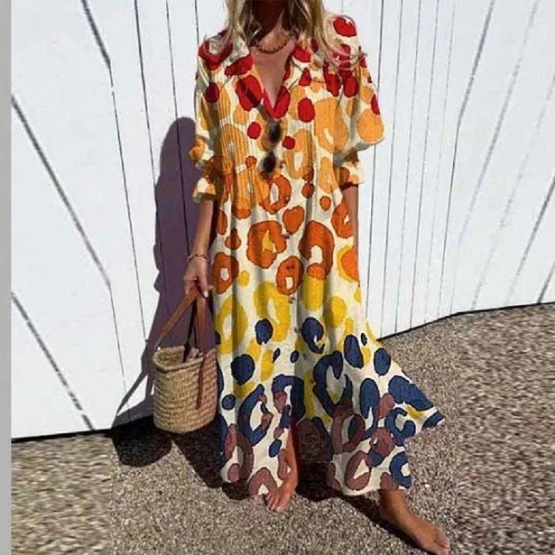 Women's Pleated Print Temperament Commute Dress Dresses