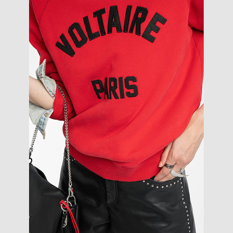 Women's French Niche Letter Felt Embroidered Patch Raglan Sleeve Sweaters