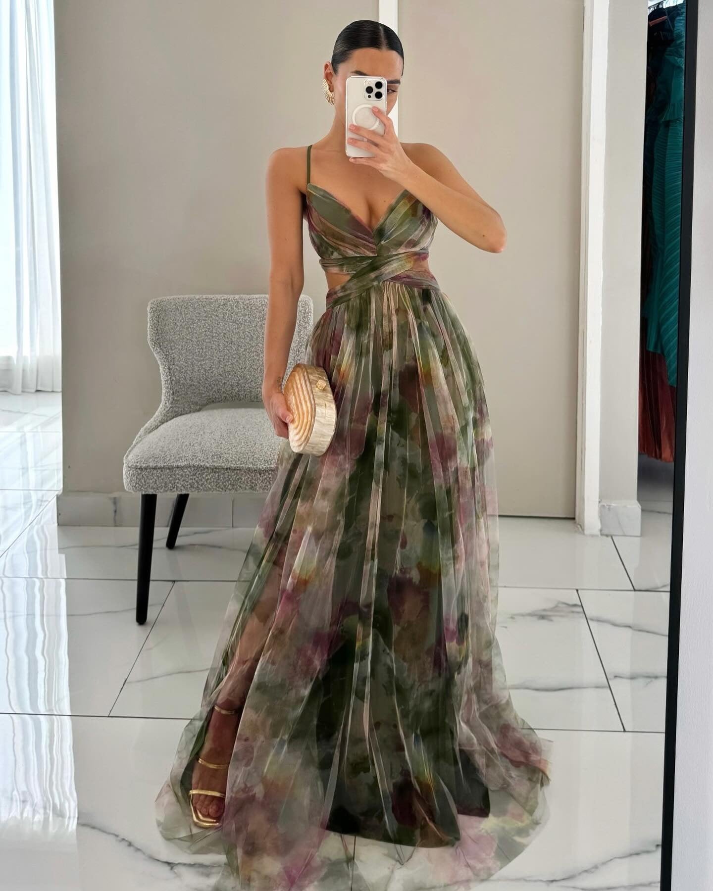 Mesh Printing Slip Dress Vacation Leisure Dresses