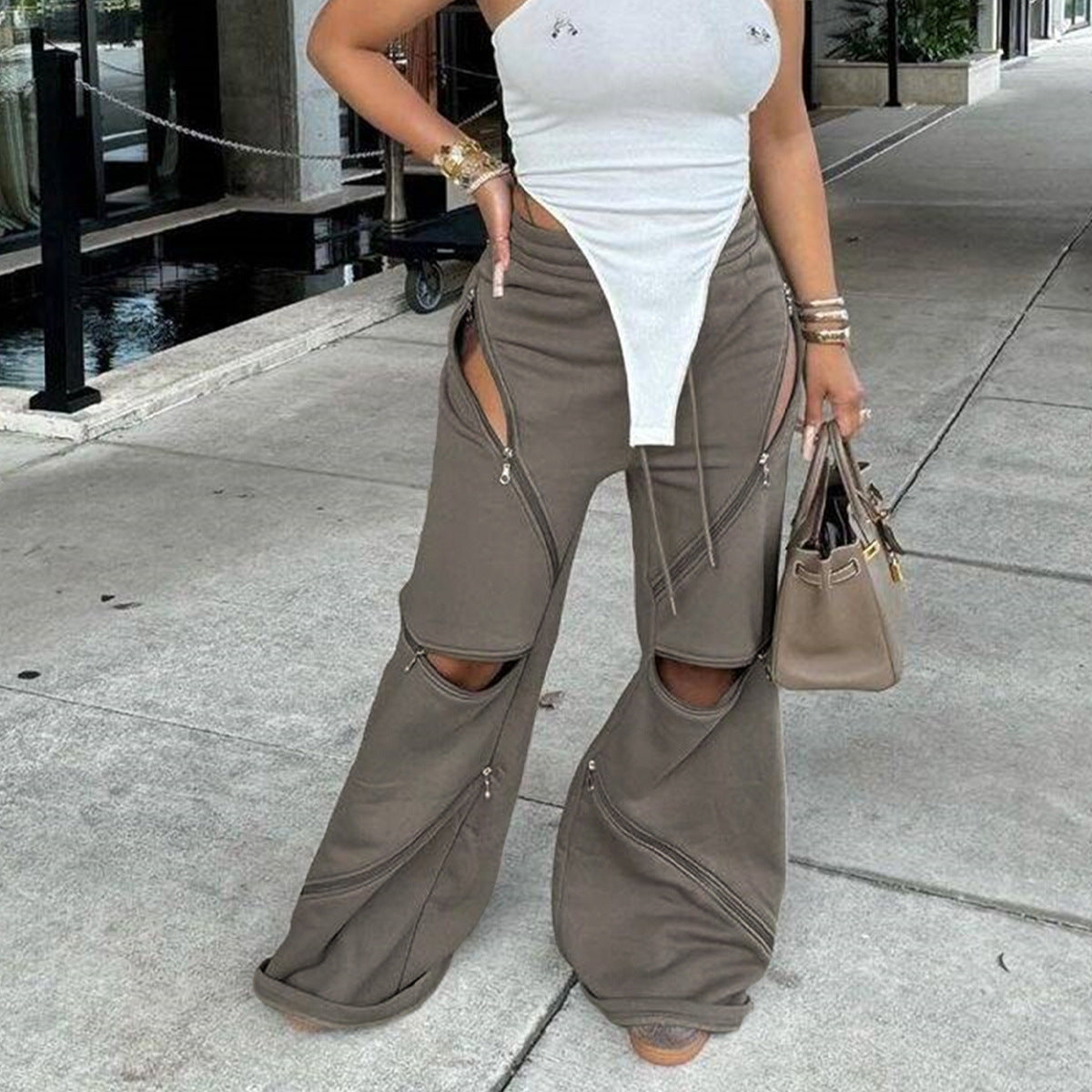 Women's Sexy Elastic Waist Pull Strip Loose Pants