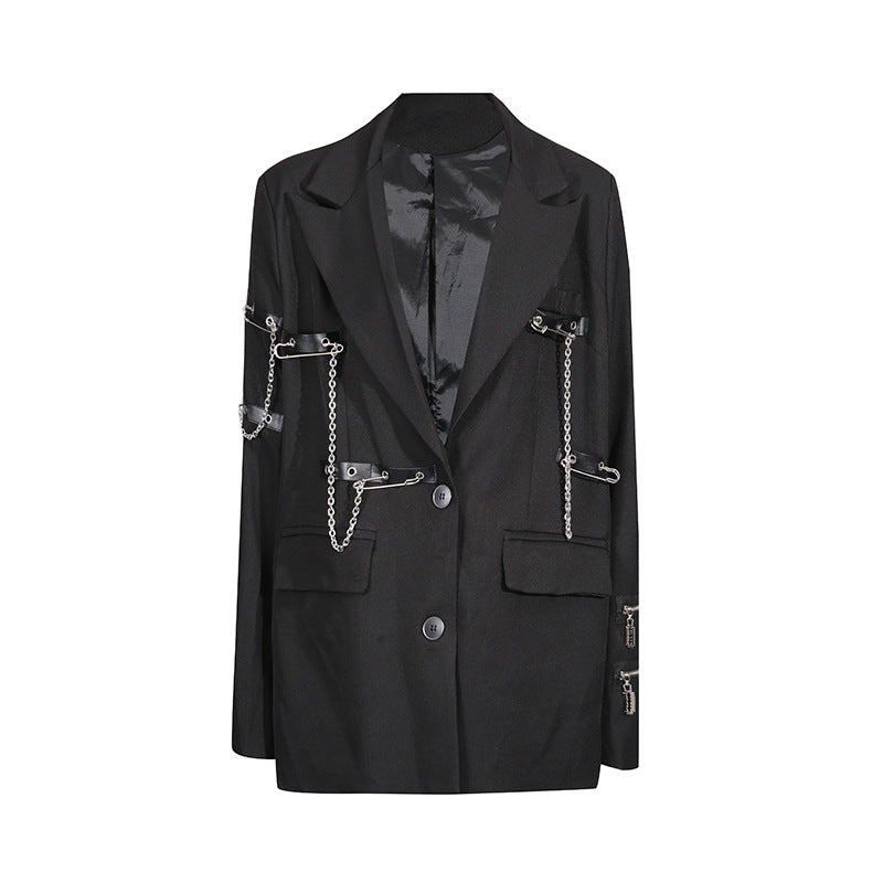 Women's Temperament Black Patchwork Trendy Autumn High-grade Blazers