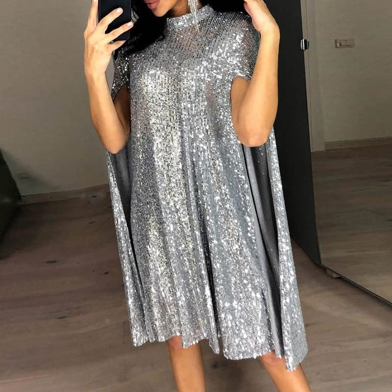 Women's Spring Small Stand Collar Sequins Dress Dresses