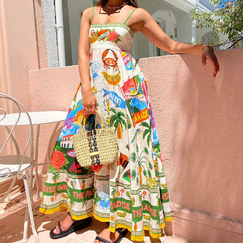 Women's Sexy Sling Iti Printing Sleeveless Swing Dresses