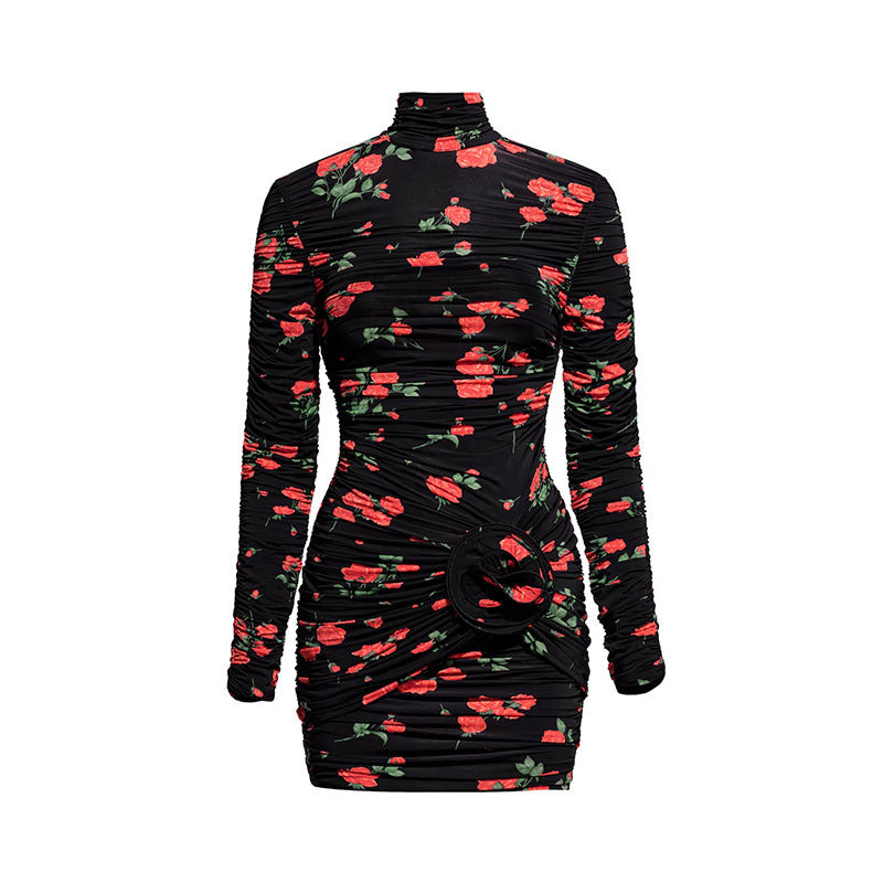 Long Sleeve Waist Dress Elegant Half Turtleneck Dresses