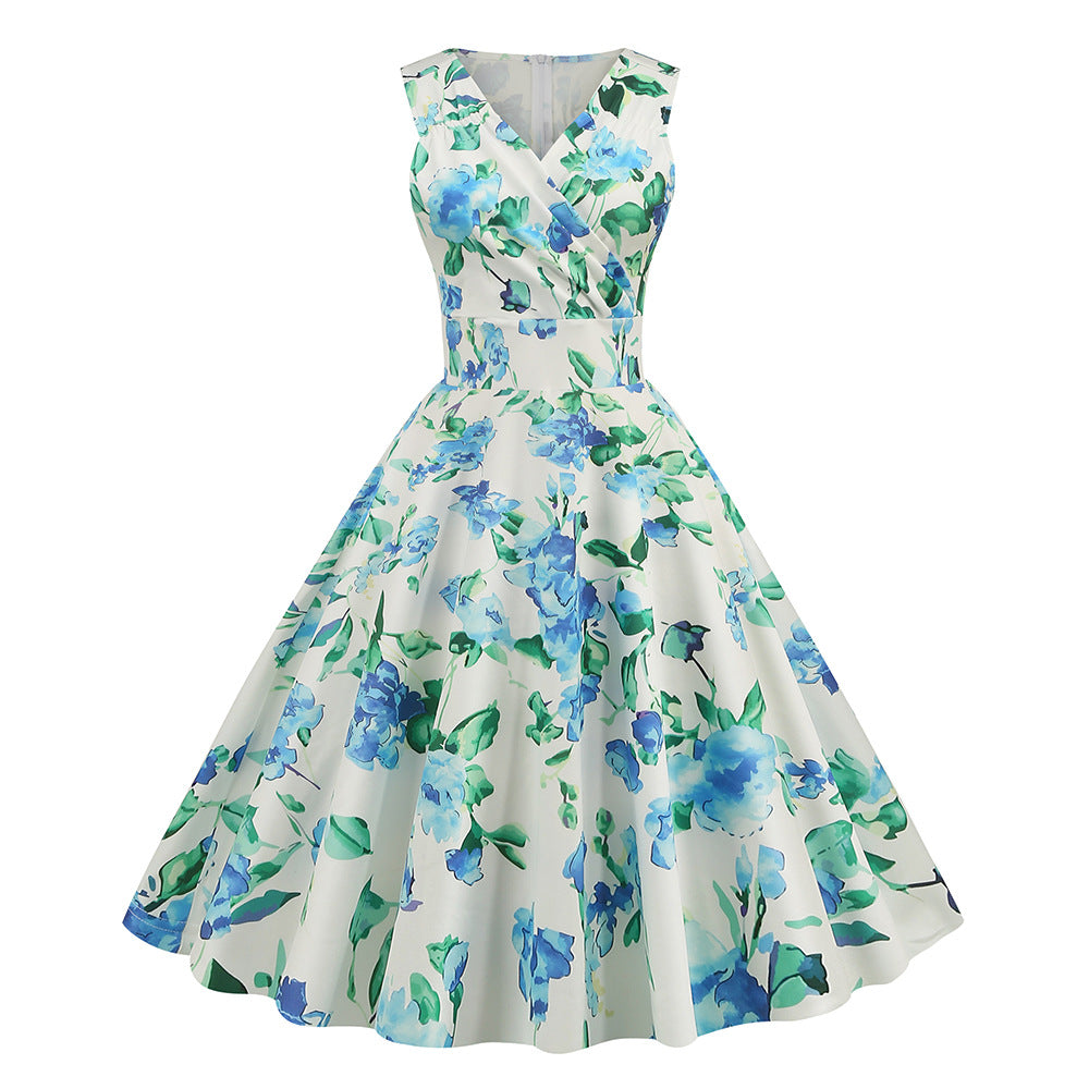 Women's Hepburn Style Vintage Printed Dress Dresses
