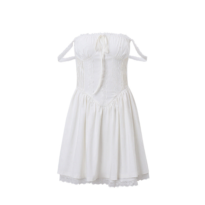 Style Sexy Lace Swing Sling Slim White Dress Back Dresses