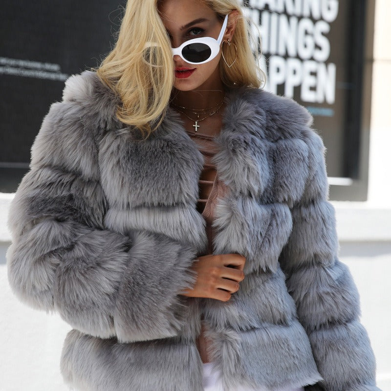 Women's Fox Fur Faux Long Sleeve Slimming Coats