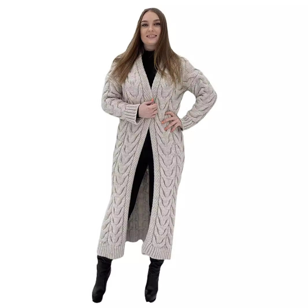 Women's Long Loose Elastic Large Hemp Flowers Thick Knitwear