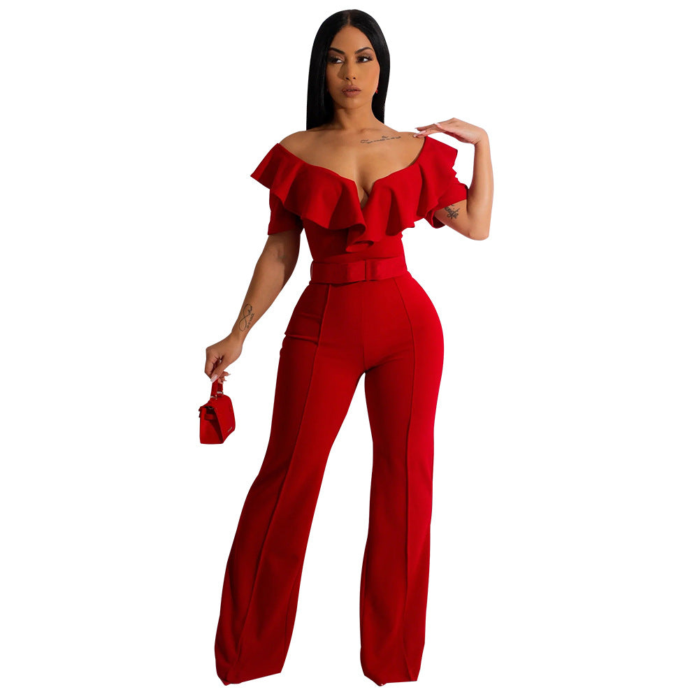Women's Versatile Flounce Sexy Waist Trimming Jumpsuits