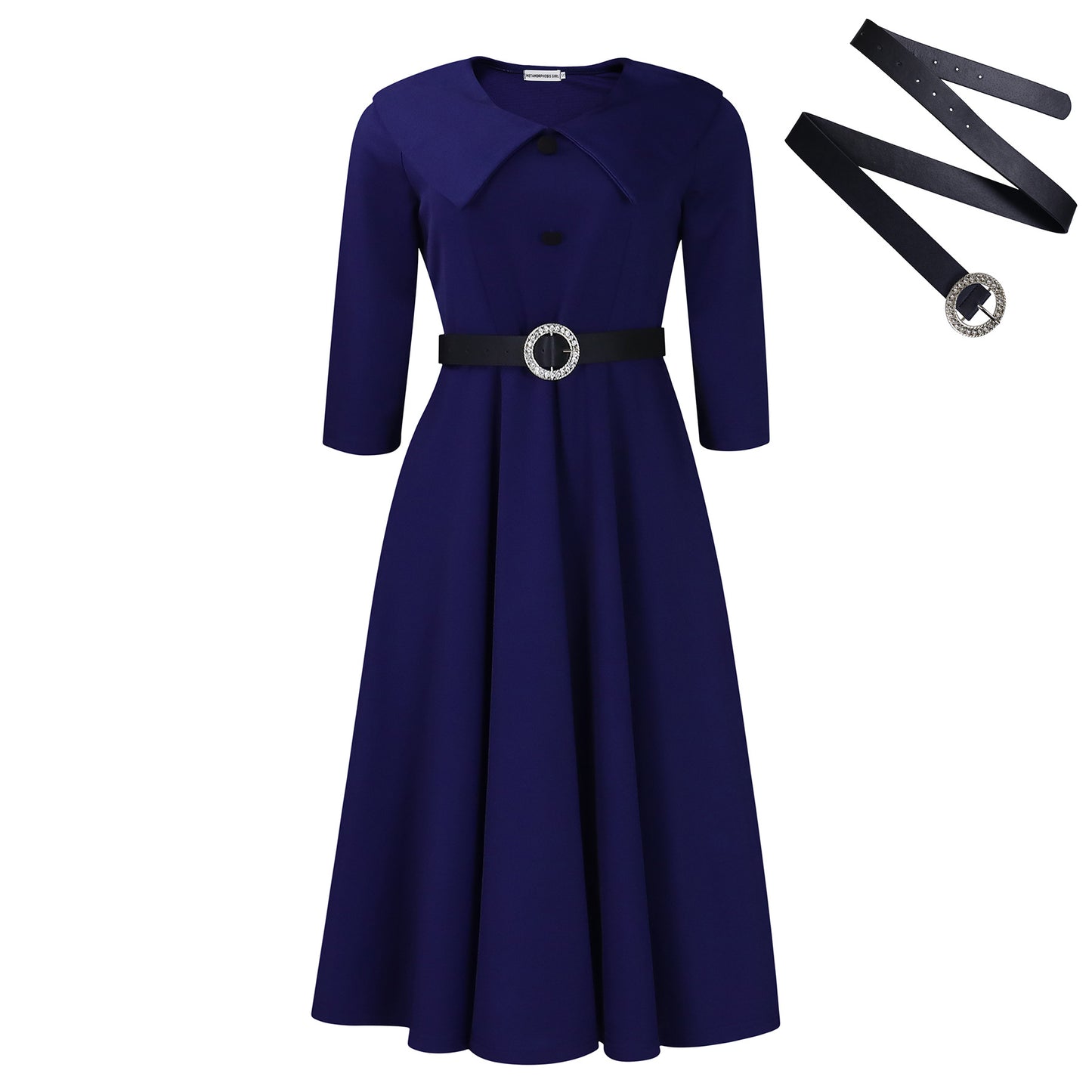 Women's Elegant Lapel Sleeve Slim Fit A- Line Dresses