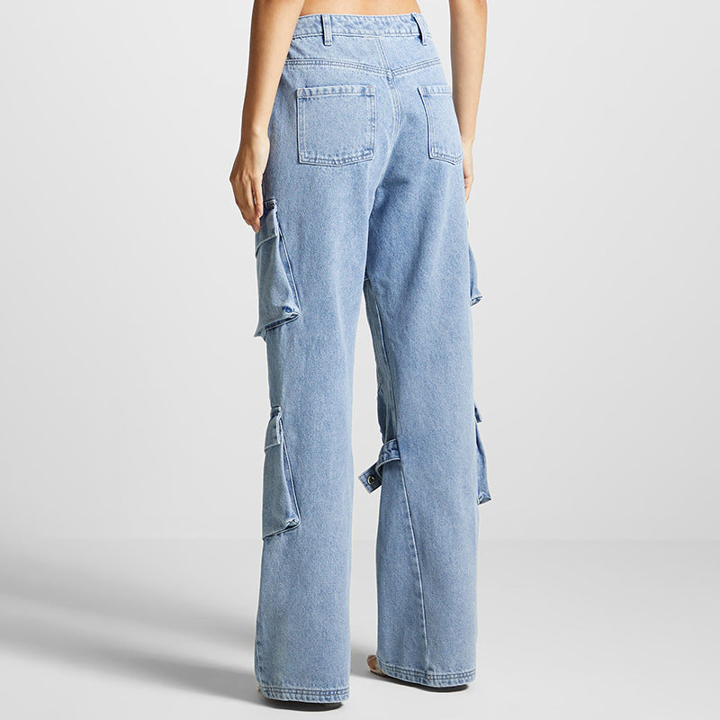 Women's Fashionable Retro Design Straight Casual Versatile Jeans