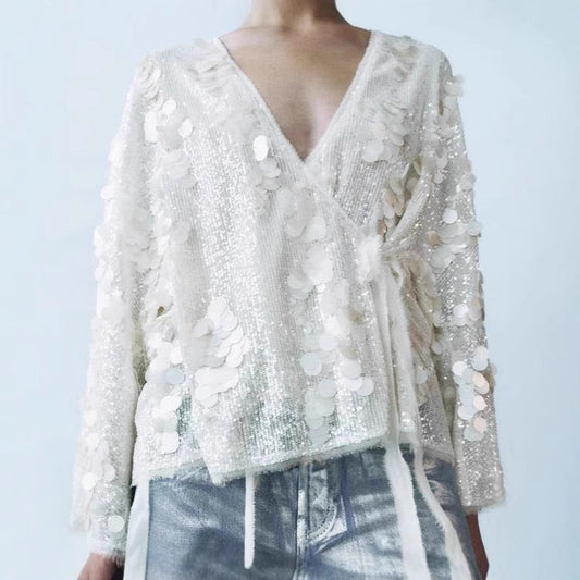 Women's Fashionable Kimono Sequined Hot Long Sleeve Blouses
