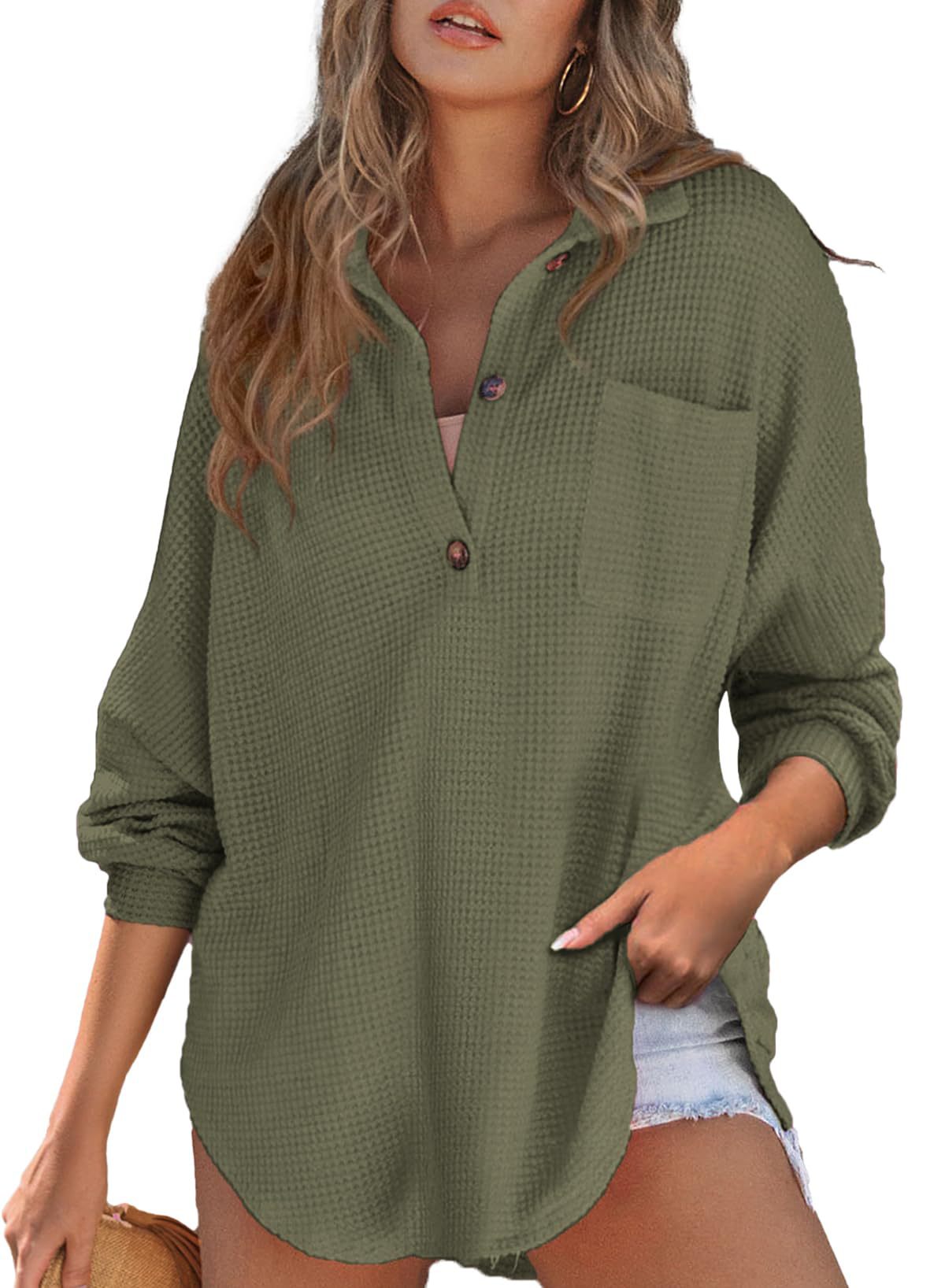 Women's Classy Comfortable Waffle Knit Waist Blouses