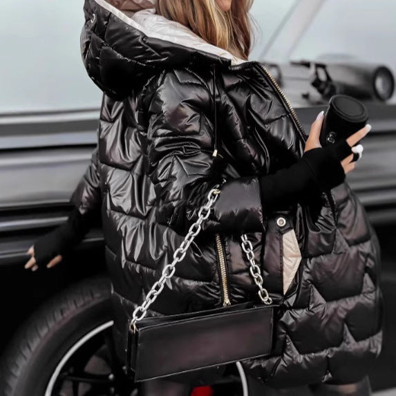 Attractive Winter Hooded Cotton Triple Zipper Coats