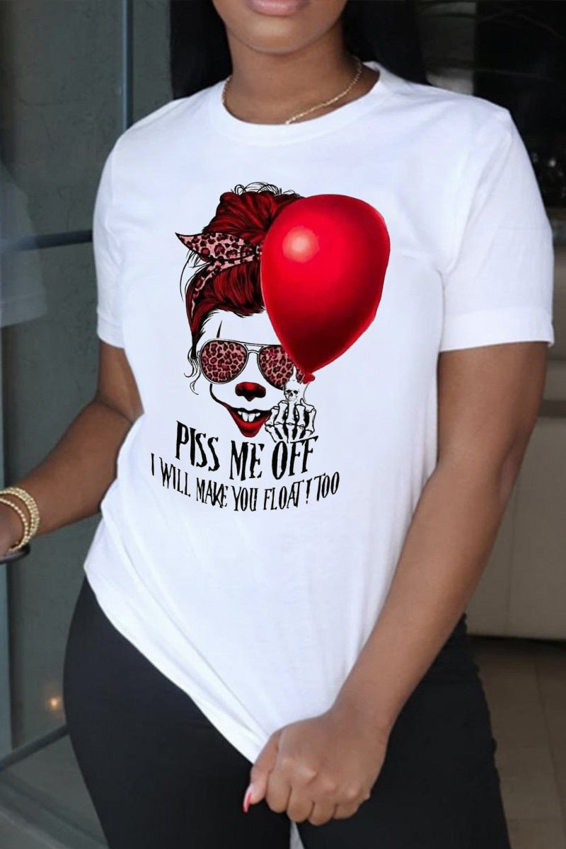 Women's Casual Cartoon Printed Letter In White Blouses